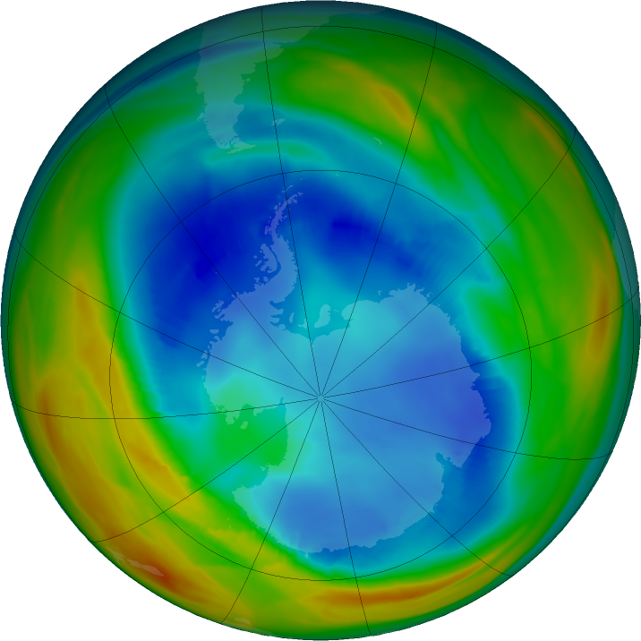Antarctic ozone map for 14 August 2023
